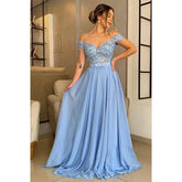 A-line Off The Shoulder Appliques Long Formal Evening Dress