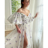 A Line Off The Shoulder Side Slit Long Prom Dress with Pockets