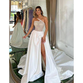 A Line One Shoulder Sexy High Split Long Formal Evening Gowns