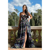 Vestido de fiesta formal de noche sin mangas, corte en A, con un solo hombro, apliques de tul y sin mangas