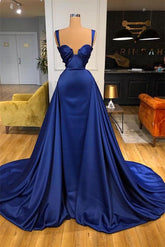 Robe de bal longue en satin bleu royal, élégante et sexy, coupe trapèze