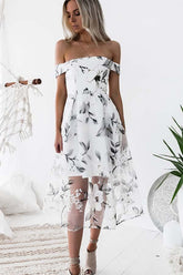 A-line Sleeveless Off The Shoulder Unique Tulle Homecoming Dresses