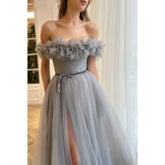 A Line Strapless 3d Flowers Long Prom Formal Dress