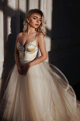 A-line Straps Floor length Beading Wedding Dress Long Prom Dress