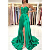 A Line Sweetheart High Split Pleats Long Prom Formal Dress