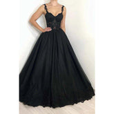 A Line Sweetheart Lace Appliques Black Elegant Formal Evening Gowns