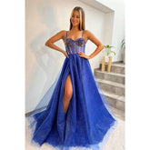 A Line Sweetheart Sequins Sparkly Long Prom Dress with Slit