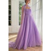 A Line Sweetheart Shawl Lilac Long Prom Dress with Pockets