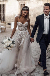 A-Line Sweetheart Sleeveless Sweep Train Tulle Wedding Dress WD295