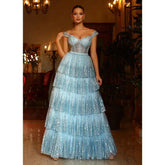 A Line Sweetheart Tulle Tiered Long Prom Formal Dresses