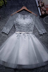 Vestidos de fiesta de tul corte A, estilo minivestido, escote redondo, PD047