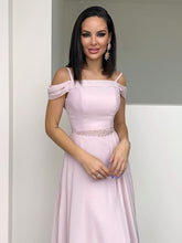 Vestidos de graduación de corte A/elegantes de gasa con tirantes de cuentas, sin mangas y hasta el suelo