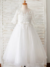 A-line Lace Tulle Floor-length First Communion Flower Girl Dress