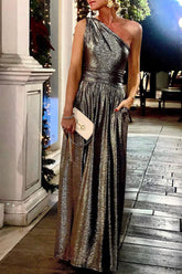 Robe de soirée sexy et élégante, unie, à sequins et col oblique