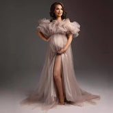 Pregnant women's portrait tulle dress one-shoulder off-the-shoulder split big belly evening dress