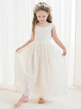 A-line Lace Ankle-length Ivory Boho Flower Girl Dress