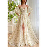 Vestido de noche largo de fiesta de tul fruncido sin tirantes y escote en forma de A