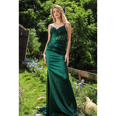 Vestido de noche largo con escote en V y tirantes finos transparente