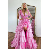 Robe de soirée élégante à col en V, sans manches, fendue sur le côté, froncée