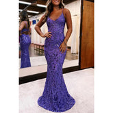 Vestido de noche para fiesta, graduación, sin mangas, con tirantes finos y escote en V y lentejuelas brillantes