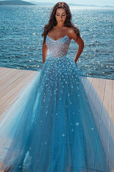 Alluring Strapless Sweetheart Tulle Beading Prom Dress