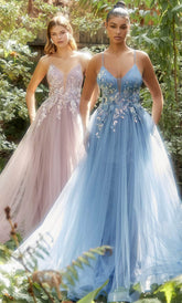 Sequined Appliqued A-Line Prom Gown