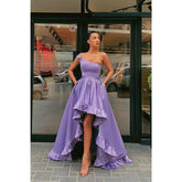 Robe de bal asymétrique asymétrique en satin lilas à une épaule et à col haut