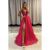 Robe de bal longue à col en V et jupe amovible avec fente