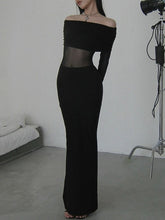 Long Sleeves Skinny Pleated See-Through Solid Color Split-Joint Off-The-Shoulder Evening Dresses Maxi Dresses