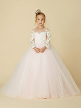 Ball Gown Lace Tulle Wedding Party Pageant Flower Girl Dresses with Sleeves