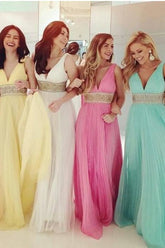 Elegant Chiffon V-Neck Long Bridesmaid Dresses, Cheap Wedding Party Dresses