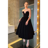 Vestido de fiesta vintage de terciopelo negro con escote en V sexy