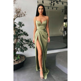 Vestido de fiesta largo con tirantes finos y abertura alta para mujer