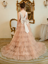 A-line Satin Tulle Sweep Train Champagne Dress (010225319)