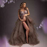 Big belly photography pregnancy dress fluffy tulle off-the-shoulder front open maternity dress