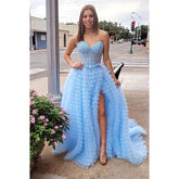 Vestido de fiesta formal con escote en V, sin mangas, corte A, apliques y abertura