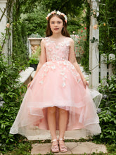 Ball-Gown/Princess Tulle Asymmetrical Pink Flower Girl Dress