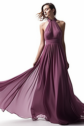 Sleeveless Halter Chiffon Long Prom Dress with Elegant Pleats