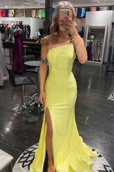 One Shoulder Sequins Mermaid Prom Dress with Slit
