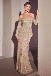 Long Sleeve Sequin Evening Gown