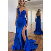 Robe de soirée sirène chic et tendance, asymétrique, sans manches, fendue sur le côté, style sirène, tenue de soirée formelle