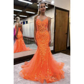 Vestido elegante de sirena para fiesta de noche, graduación y baile de graduación con escote en V y apliques de encaje