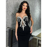 Robe de soirée longue en satin plissé, sans bretelles, à perles, chic et moderne