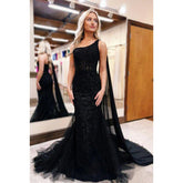 Vestido elegante y moderno de tul para fiesta de noche, graduación, trompeta/sirena, un hombro sin mangas