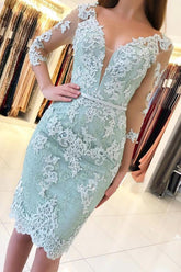 Chic Short Mermaid Off-the-shoulder Lace Prom Dress with Sleeves