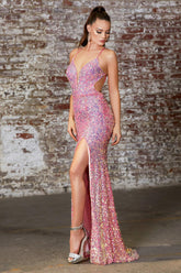 Prom Long Formal Fitted Sequin Evening Dress