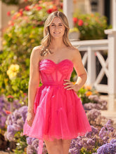 A Line Fuchsia Tulle Strapless Homecoming Dress