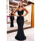 Robe de soirée sirène classique et moderne, col en V, bretelles spaghetti, fente, pour bal de promo