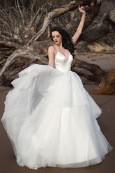 Classic Straps V Neck Ivory Long Bridal Gown Wedding Dresses WD388