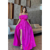 Vestido formal de fiesta clásico y atemporal con tirantes al descubierto, corte A y abertura lateral